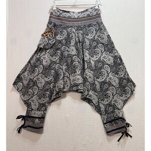 Harem Pants Paisley Drop Crotch Unisex One Size Black Boho Festival Yoga Pants